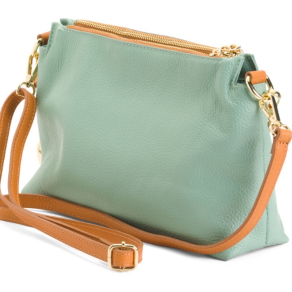 Valentina Mint Green Pebbled Leather Crossbody Bag